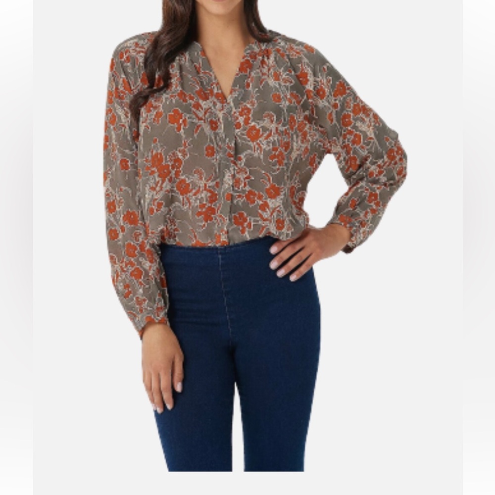 Bishop + Young Floral Button Front Eva Blouse- Floral (size 1X)